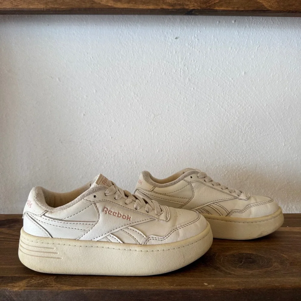 Reebok Club C Double Geo Kids Platform Sneakers White Pink Size 11